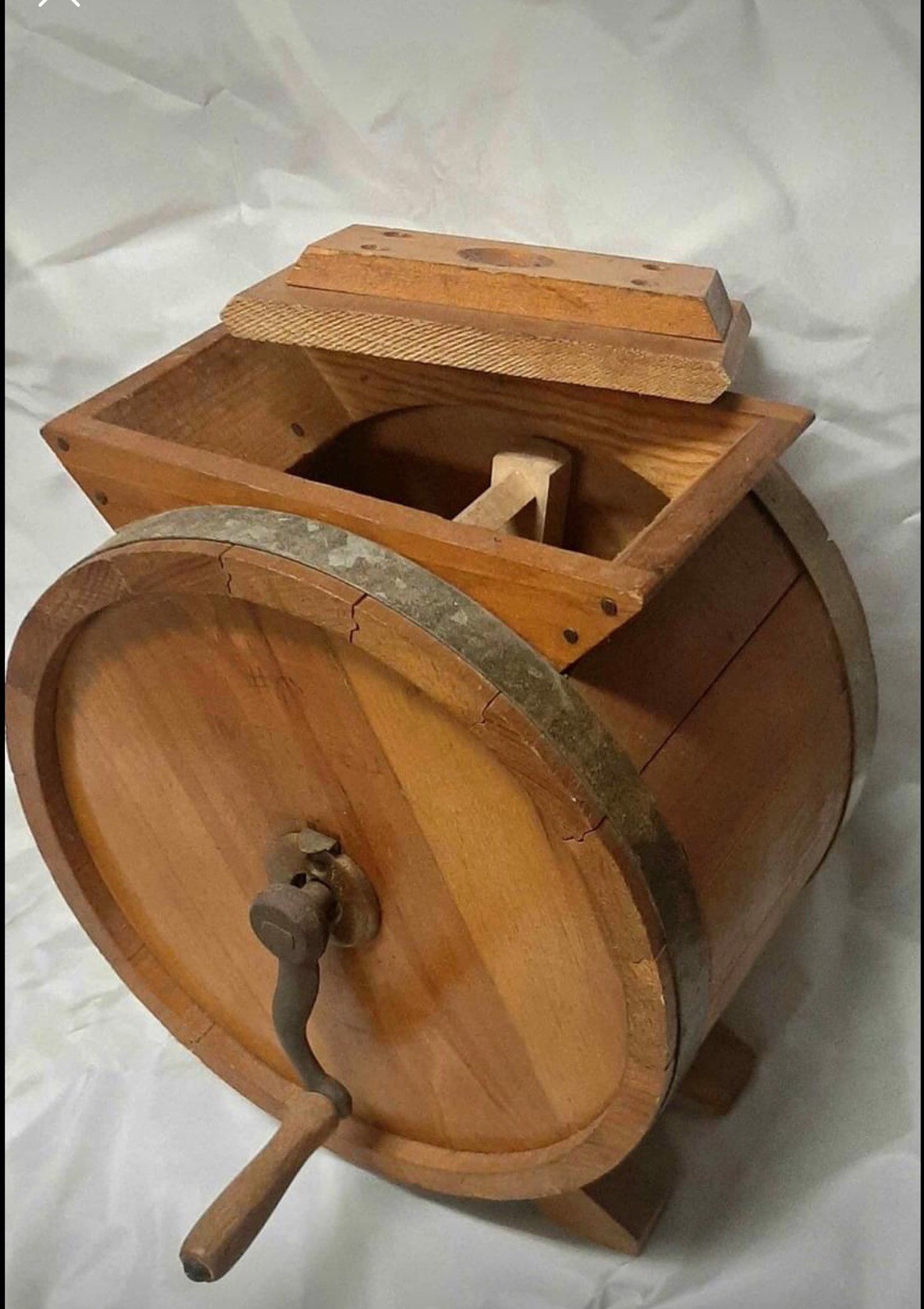 Antique Wood Barrell Hand Crank Butter Churn Wooden Paddle Etsy