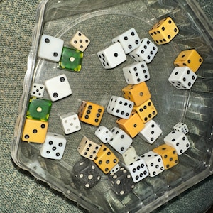 Lot of 35 Vintage Assorted Dice Ivory, Celluloid, Casino, wood, mixed materials