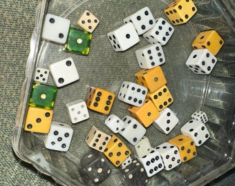 Lot of 35 Vintage Assorted Dice Ivory, Celluloid, Casino, wood, mixed materials