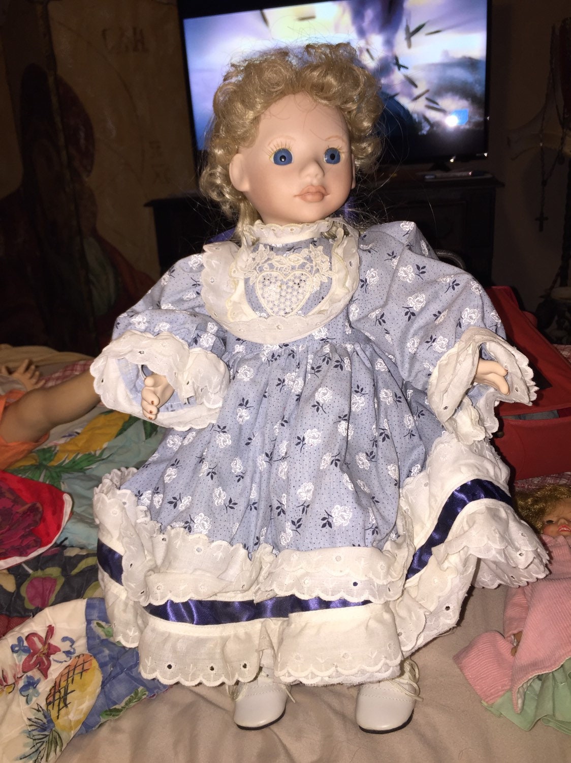 Buy Soft Expressions Porcelain Bisque Doll Country Girl Blue Dress Online  in India 