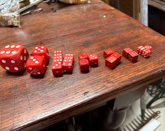 Lot of 19 Vintage Assorted Red Dice, Wood and Other Mixed
