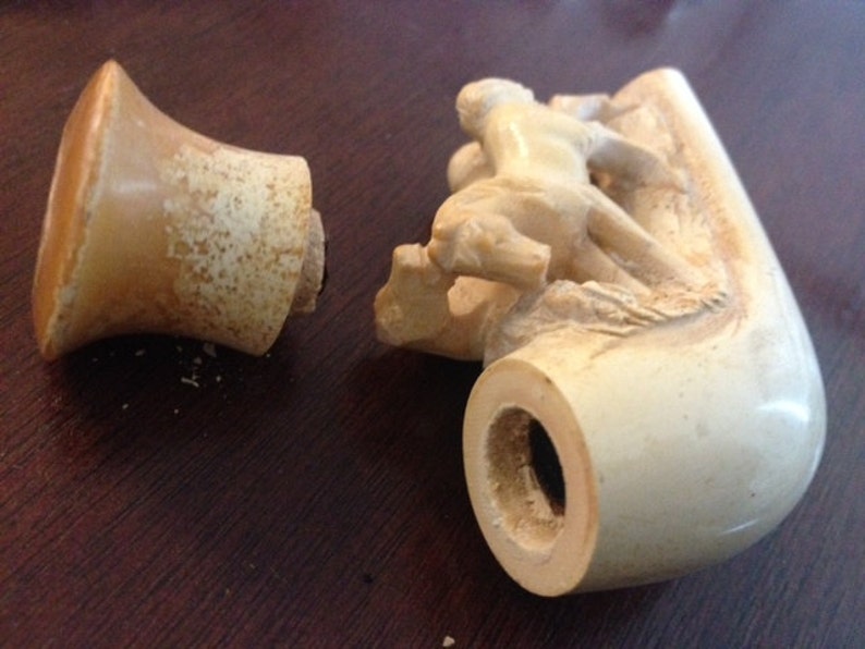 Antique Beautiful Meerschaum Pipe of a pair of Horses image 5