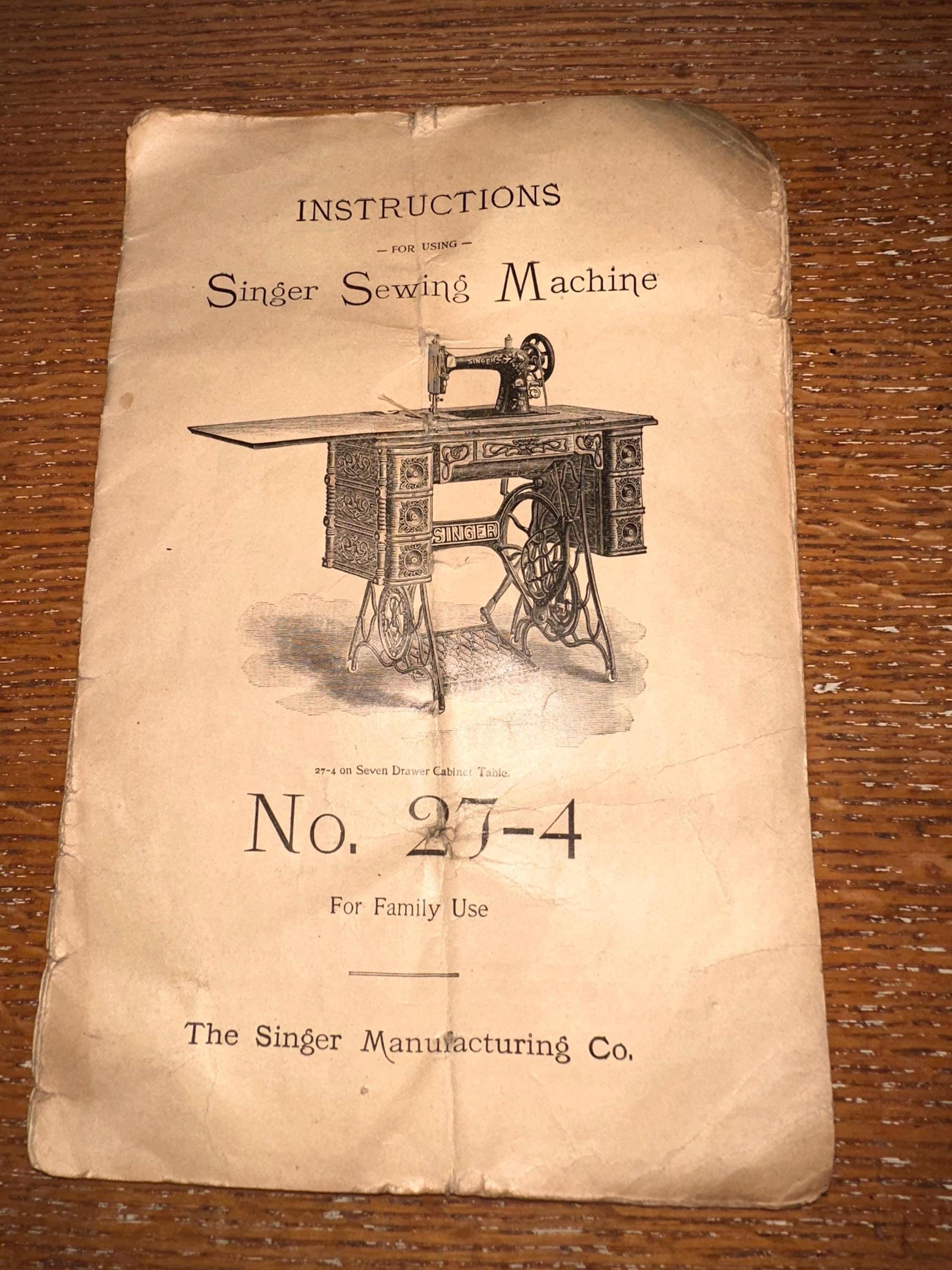 Vintage Early 1900s Singer Sewing Machine Model 27-4 Instruction