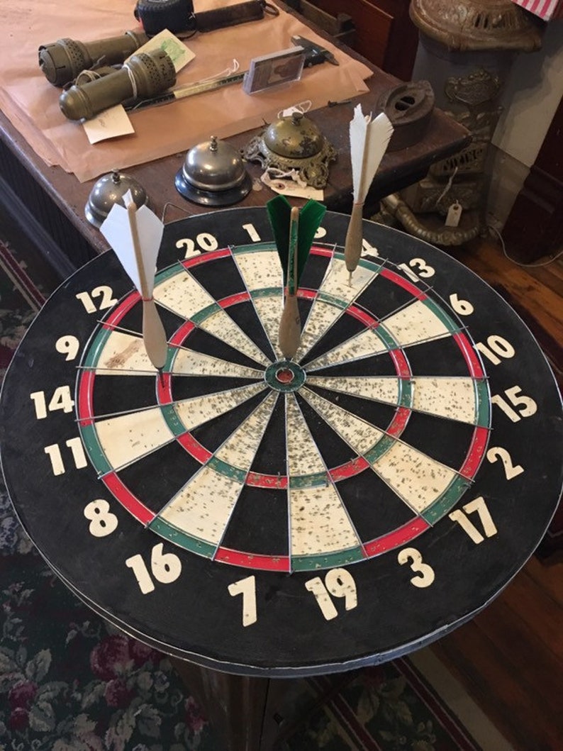 Vintage Full Size Cork Dart Board With Three Wooden Apex Darts Etsy