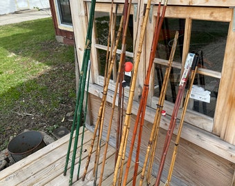 1930&#39;s Antique Bamboo Fishing Pole With Bobber and Lure, Great Decoration For Cabin or Lodge, listing is for one set only