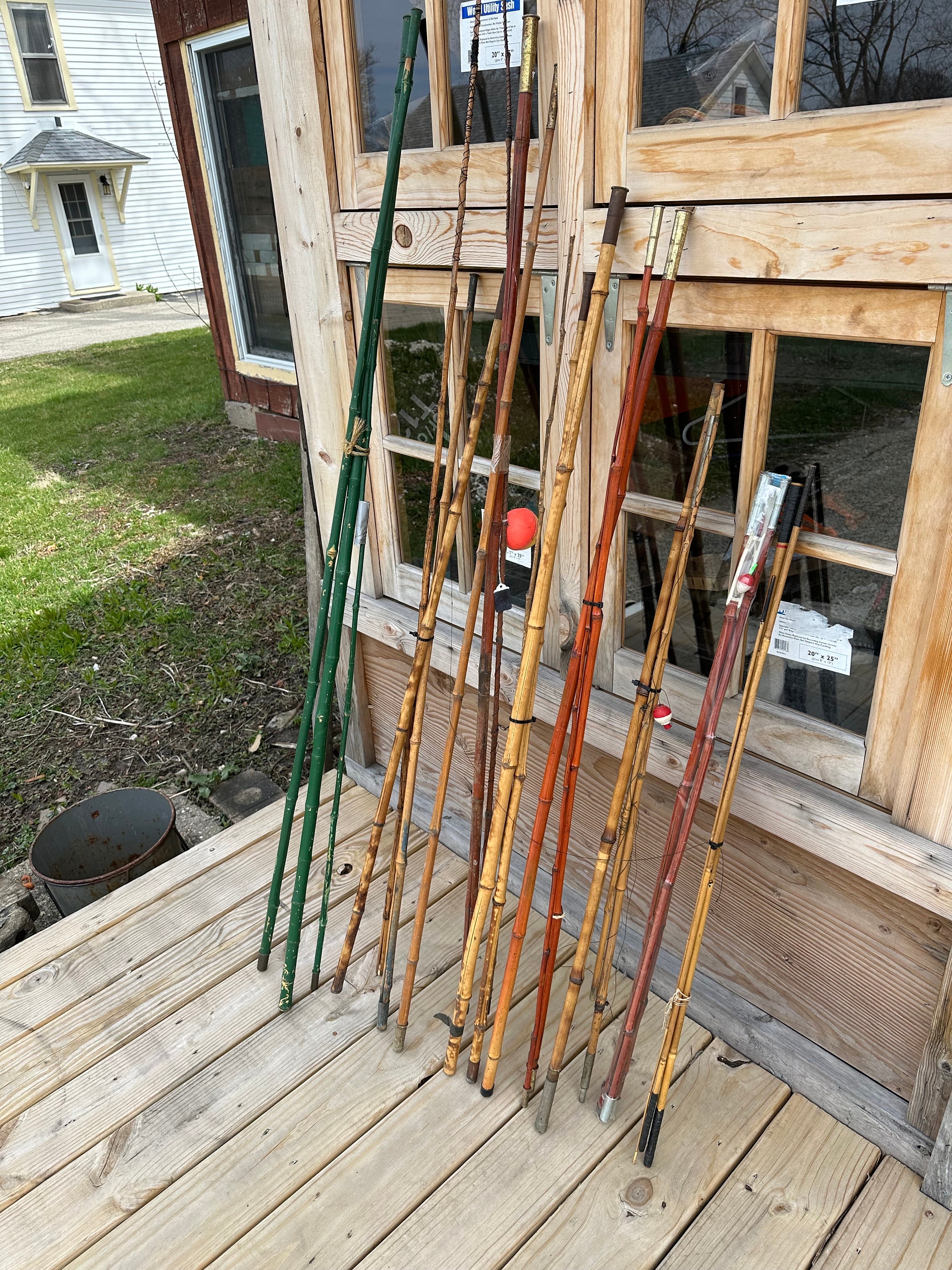 antique fishing pole of wood Bamboo Vintage Cane with Bobber, Hook, Line and Sinker Wood Primitive Fishing Pole Antique
