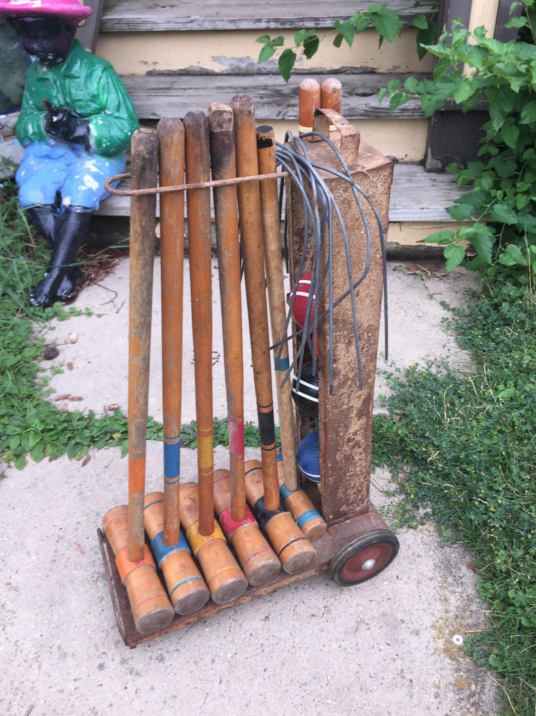 Vintage Six Player Wood Croquet Set With Metal Crate Holder, Very Cool ...