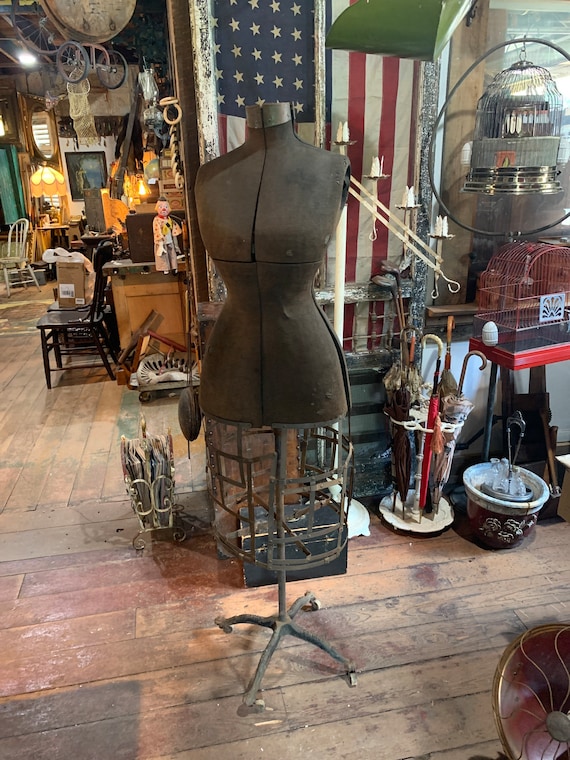Antique Victorian 1909 Dress Form Mannequin, 6' height adjustable.Measurements: height is adjustable from approximately 58”