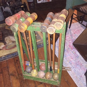 Vintage Six Player Wood Croquet Set With Wood Crate Holder, Very Cool ...