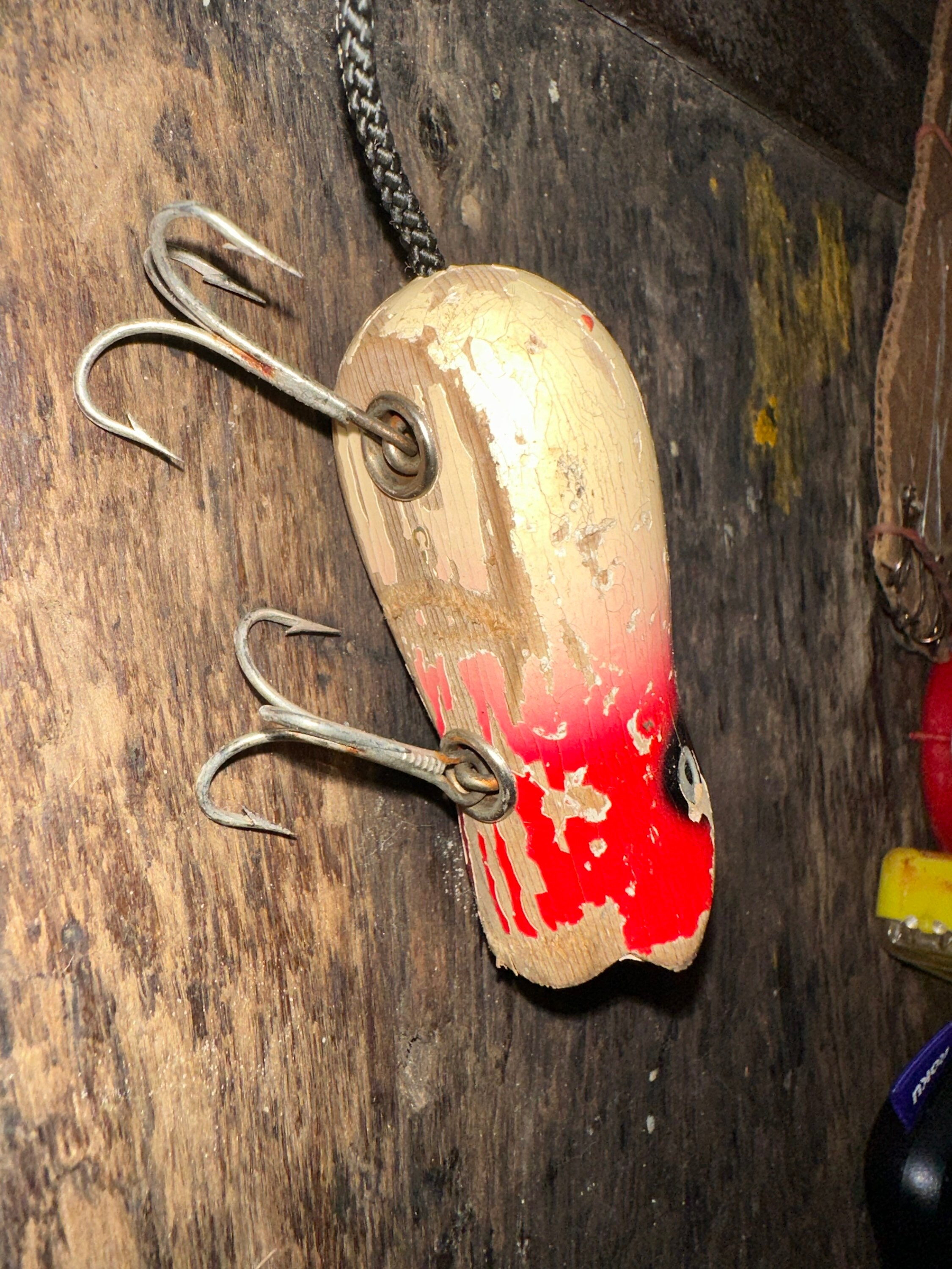 Vintage Wood Mouse Lure in White and Red Color Lure is Vintage Wood Mouse Lure in White and Red Color Lure is