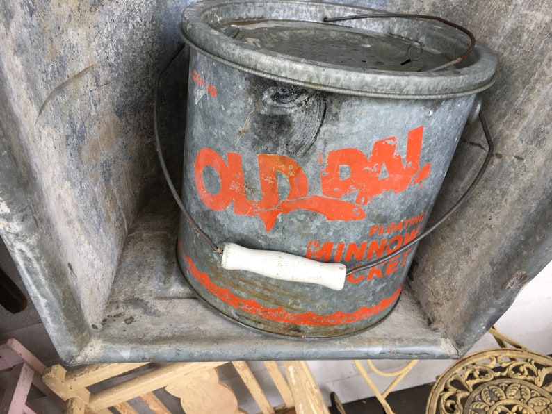 Vintage Old Pal Minnow Bait Bucket Galvanized Pail Great Etsy