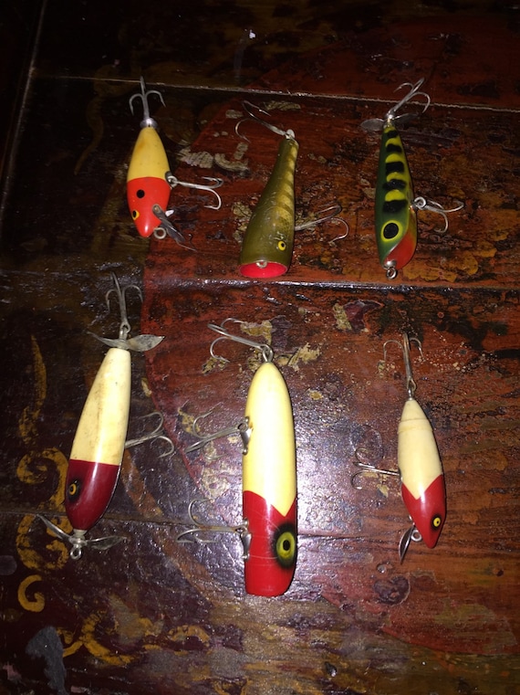 Set of 6 Antique/vintage Fishing Lures, Tackle, Gear, Freshwater, Saltwater,  Fishing, Folk Art, Handmade, Bait, Listing is for Set of Six 