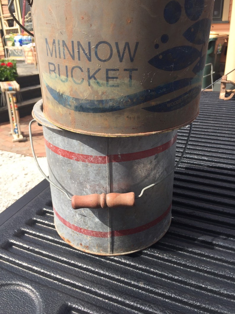 Vintage Minnow Bait Buckets Galvanized Pail nice Etsy