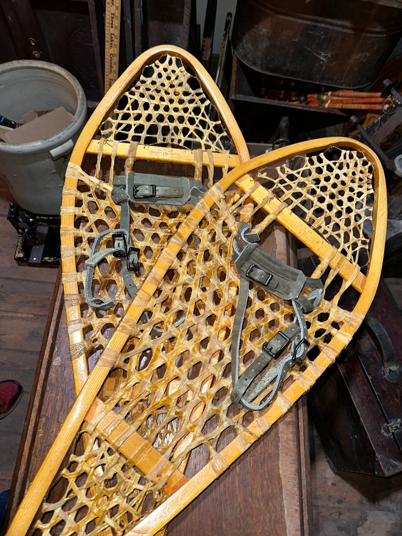 Large Antique Wooden Snowshoes, Perfect Pair, approx 48 long see shipping details in description area image 3