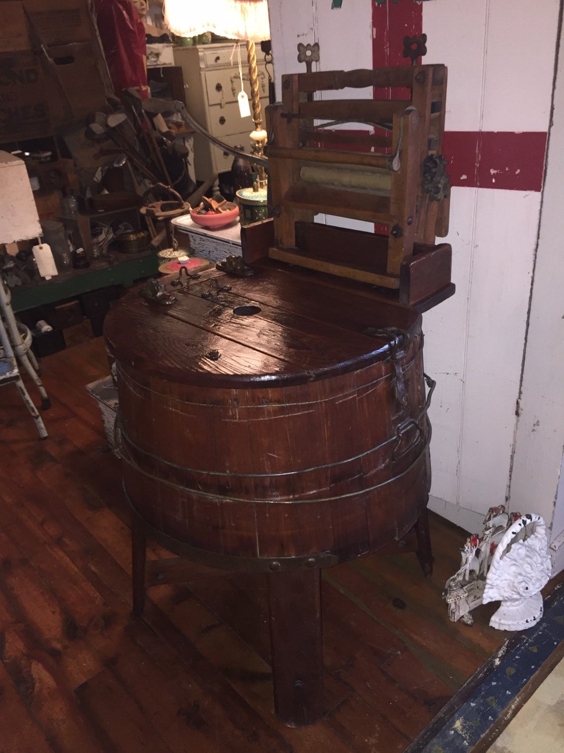 Antique Wooden Barrel Washing Machine With Hand Crank Clothes Etsy