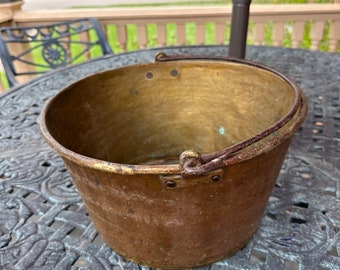 Vintage Copper Bucket, Heavy Gauge Copper Pot With Handle, Approximately 12 1/4” Diameter, 7” Tall