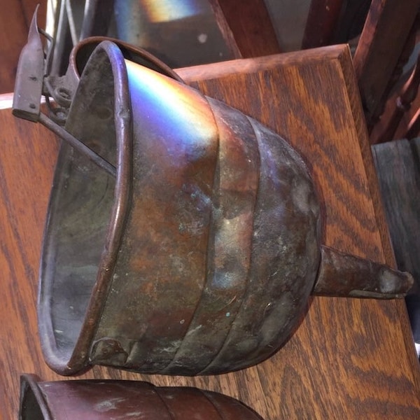 Antique 1800's 5 1/2" Copper Funnel with Handle, Beautiful Patina, Rough Shape, Best for Decoration