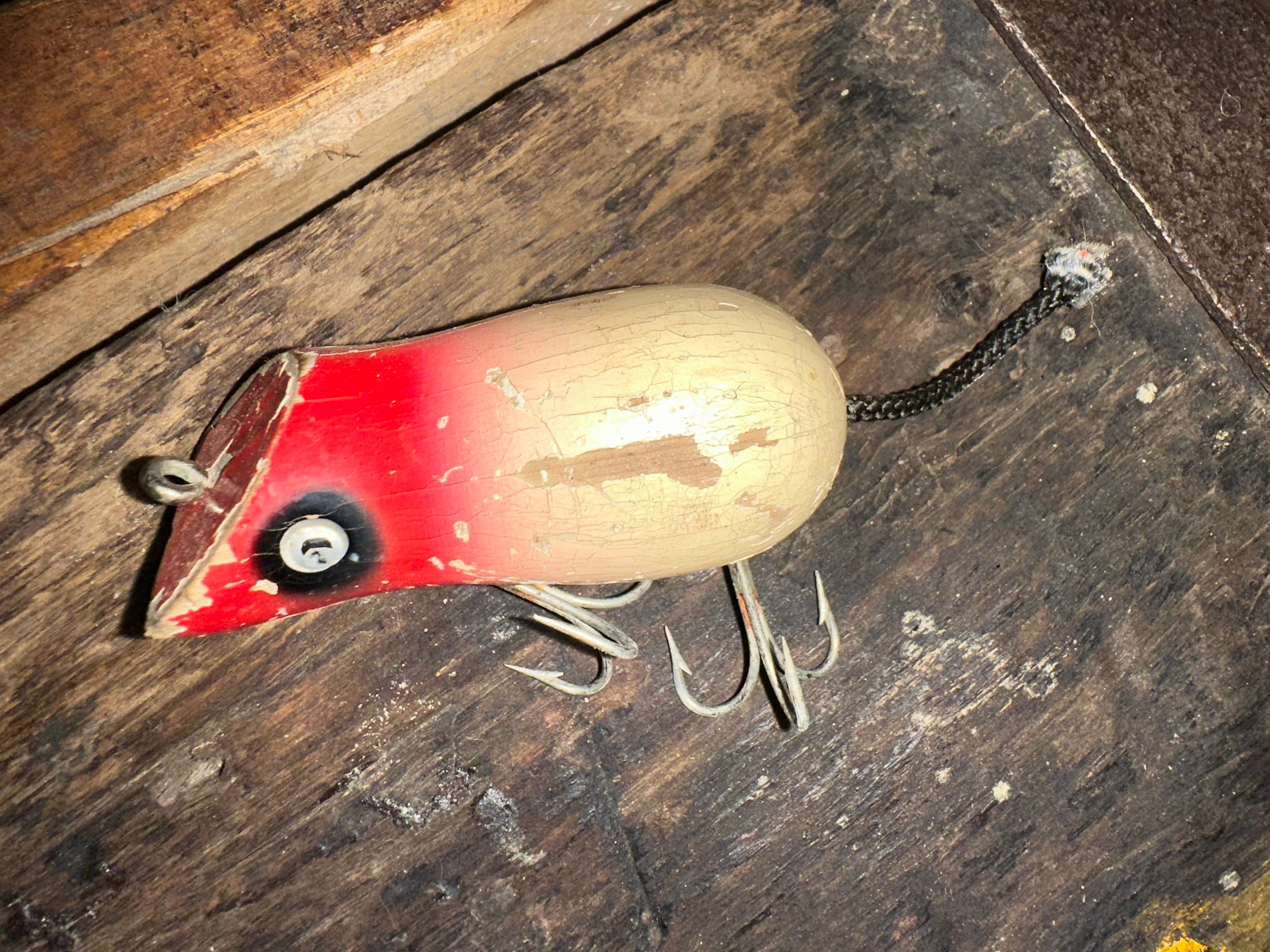 Vintage Wood Mouse Lure in White and Red Color Lure is About 2 1/2 Long  -  Canada