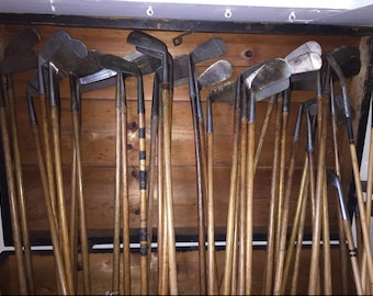 Set of 10 Vintage Wood  Shaft Golf Clubs, Mix of Different ones and sizes