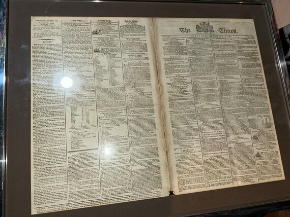 The Times, London Newspaper Dated December 6th 1788, Framed, Very
