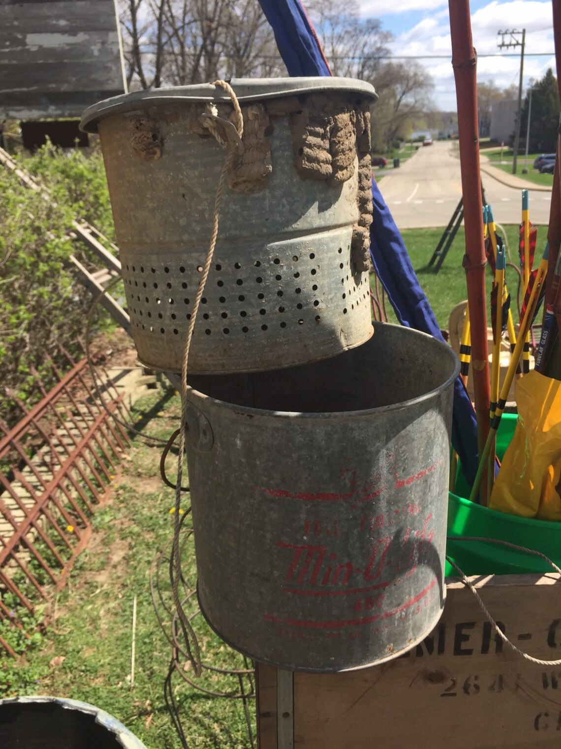 Vintage Minnow Bait Buckets Galvanized Pail nice Etsy
