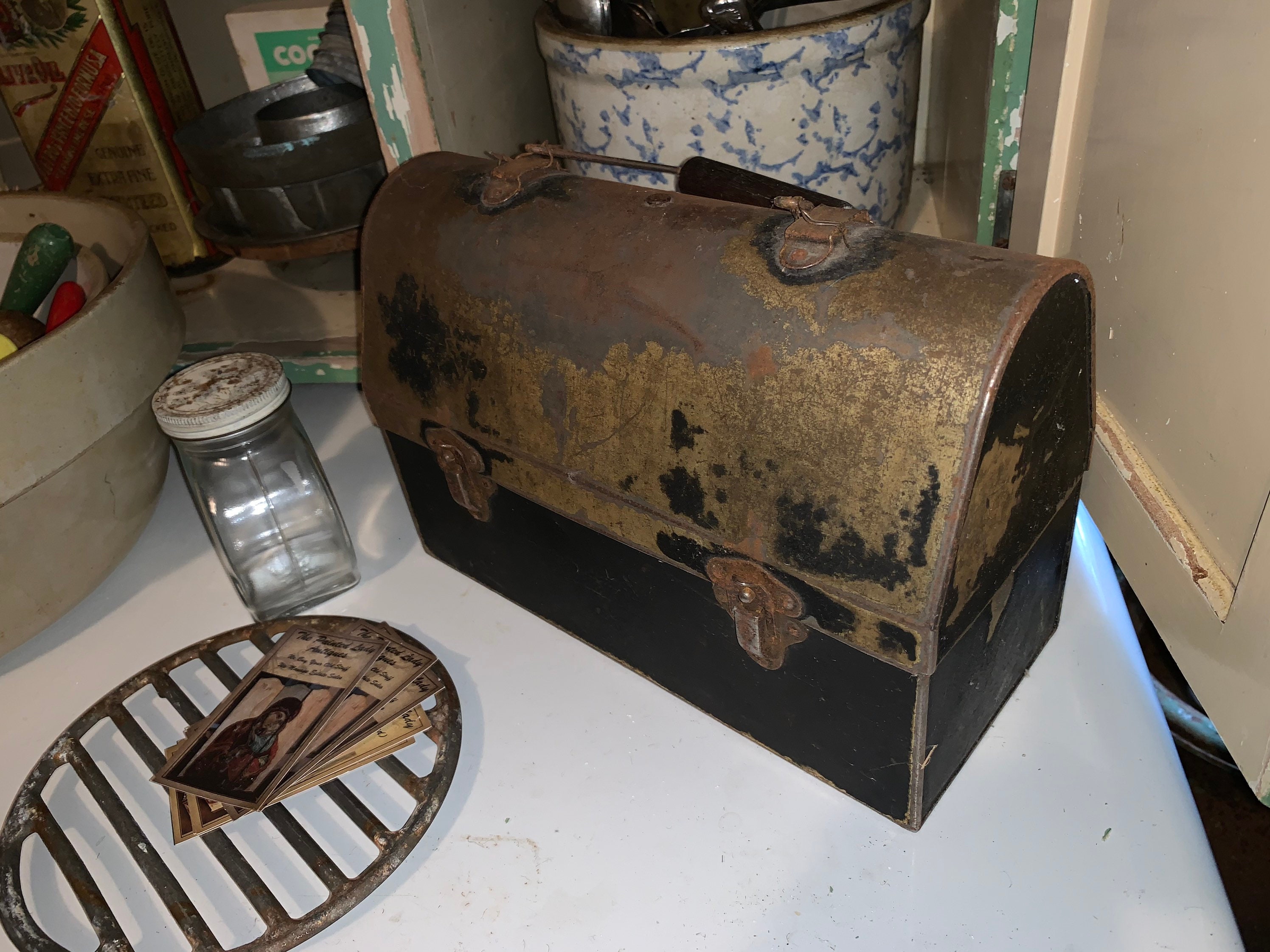 Antique 1910's Dome Lid Steel Lunch Box Possibly Early American