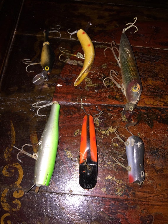 Set of 6 Antique/vintage Fishing Lures, Tackle, Gear, Freshwater,  Saltwater, Fishing, Folk Art, Handmade, Bait, Listing is for Set of Six -   Canada