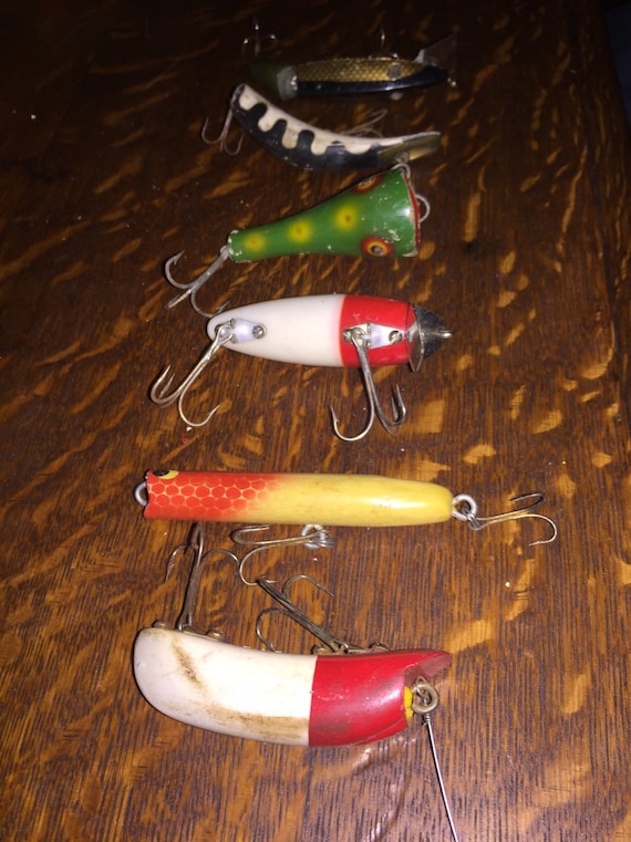 Set of 6 Antique/vintage Fishing Lures, Tackle, Gear, Freshwater, Saltwater,  Fishing, Folk Art, Handmade, Bait, Listing is for Set of Six -  Israel