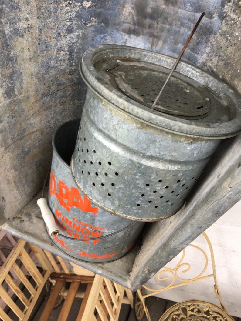 Vintage Old Pal Minnow Bait Bucket Galvanized Pail Great Etsy