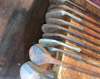 Set of 10 Vintage Wood  Shaft Golf Clubs, Mix of Different ones and sizes