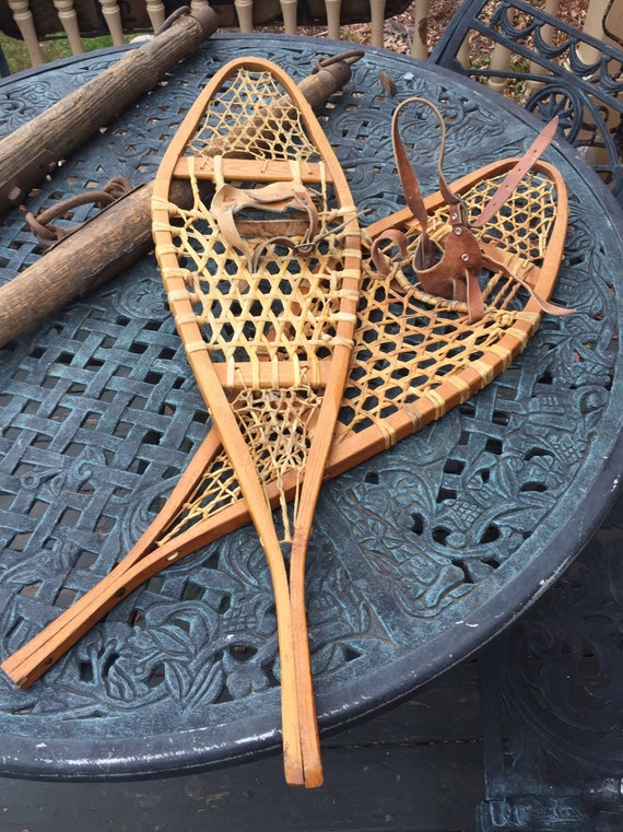 Antique Wooden Snowshoes Great Shape approx 36 long 10 Etsy