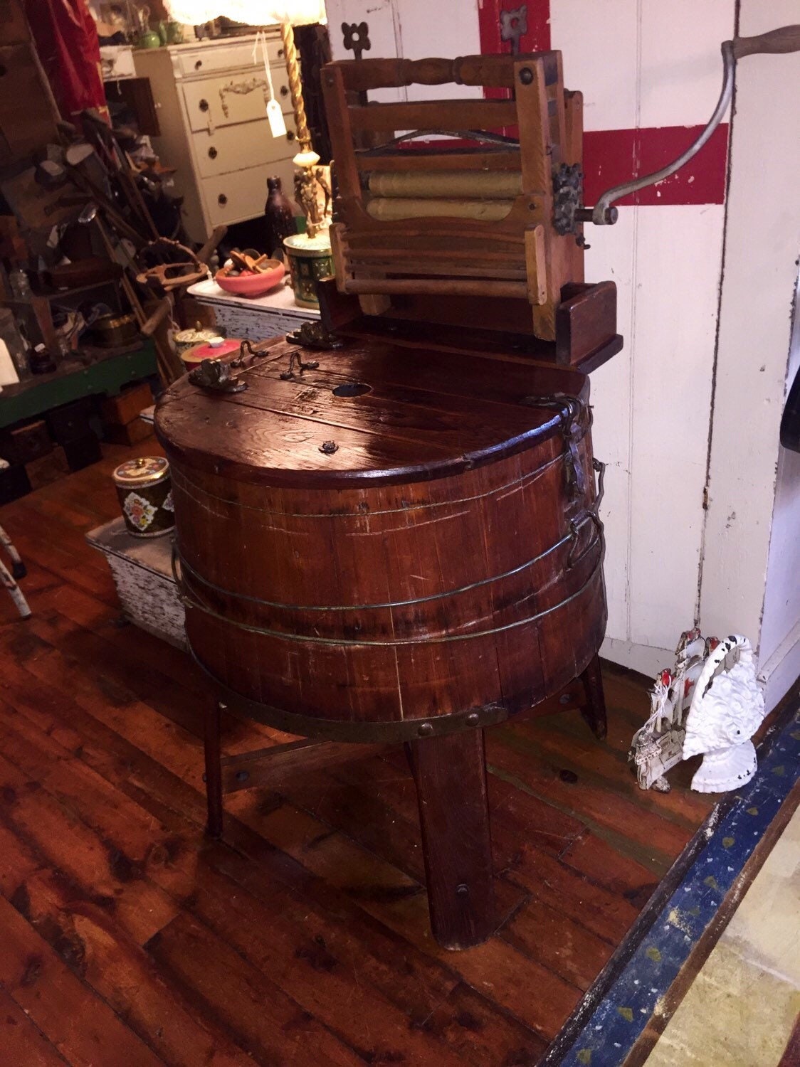Antique Wooden Barrel Washing Machine With Hand Crank Clothes Etsy