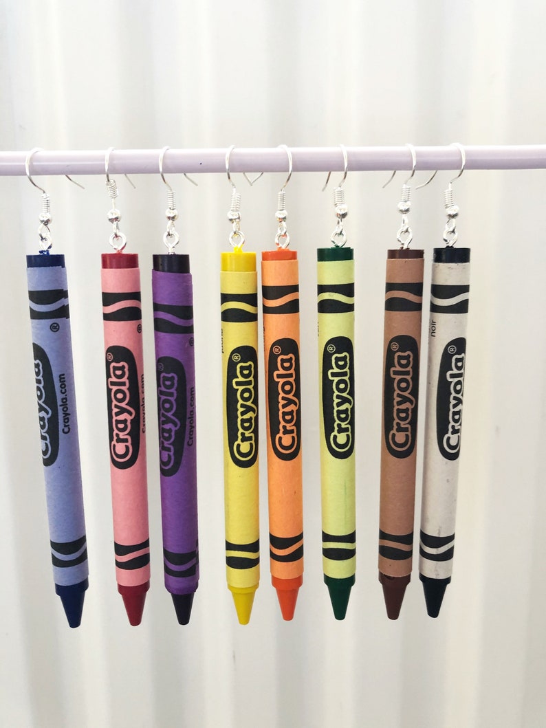 Pair of crayola crayon earrings handmade Various colours Etsy