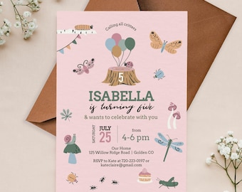 Insect Girl Invitation, Butterflies, Ladybugs and Bugs, Bugging out, Editable Corjl Template, (Digital Download)