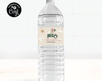 Editable Farm Animals Birthday Water Bottle Wrap, Label, 1st, 2nd, Girl Barnyard, Download, Corjl Template Printable