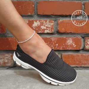 925 Sterling Silver Sparkling Twisted Box & Bead Anklet, Margarita Chain Anklet, Available in 9  or 10 Inches with Lobster Lock Closure