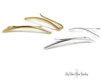 925 Sterling Silver, Rose or Yellow Gold Vermeil Curved Ear Pins, Ear Climbers