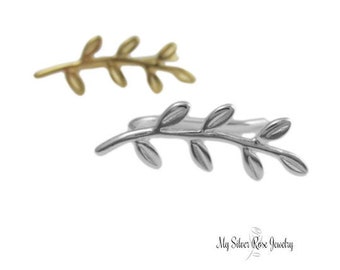 Sterling Silver Olive Branch Ear Climbers, Delicate Vine Design