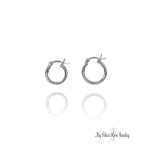 Select 12 or 14 mm .925 Sterling Silver Click Hoops, These Small Hinge Hoops Will Hug Your Ears. Can Be Worn in the Ear Lobe or Cartilage