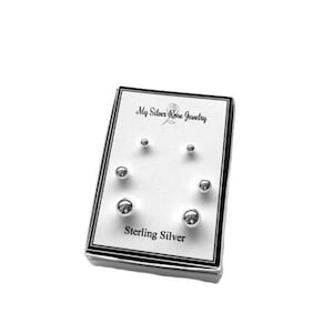 Sterling Silber .925 3 Paar Ohrring Set, 4 mm, 6 mm und 8 mm, Kugel Ohrstecker, polierte Kugel Ohrstecker, minimalistische Ohrringe, verpackt