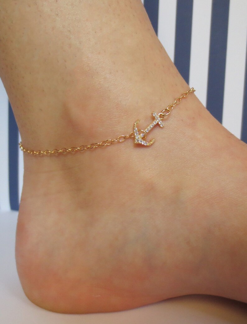 Anchor Ankle Bracelet/Sterling Silver or Gold Filled/Cubic Etsy