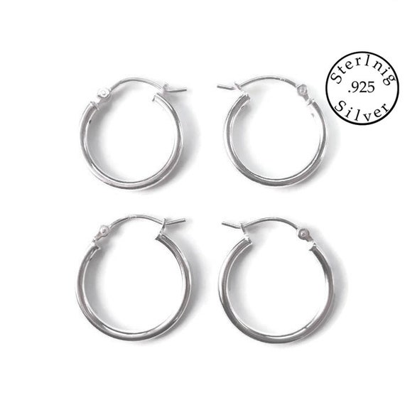 Medium .925 Sterling Silver Round Circle Hoop Earrings 35mm 1.5