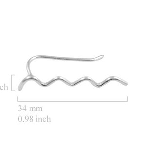 May include: A silver-colored ear cuff with a wavy design. The ear cuff is 0.98 inches long and 0.15 inches wide. The design features a series of curved lines, creating a wave-like pattern. The ear cuff curves over the ear.