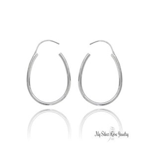 Small or Medium .925 Sterling Silver Oval Endless or Continuous Hoop Earrings, Light Weight & Easy to Wear Hoops, Anti-Tarnish Finish
