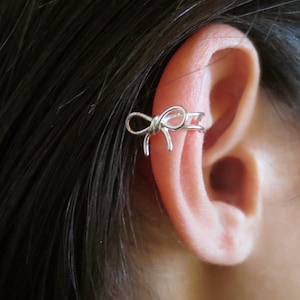 Yellow or Rose Gold Vermeil, (Gold over Sterling) or .925 Sterling Silver Bow or Ribbon Ear Cuff, Ear Wrap, or Cartilage Cuff.