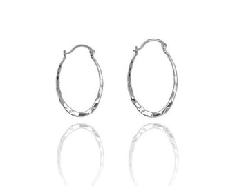 Sterling Silver Hammered Oval Hinge Hoops, .925 Sterling Silver Hinged Hoops, Oval Hoop Earrings, Silver Hoops, Silver Hoop Earrings
