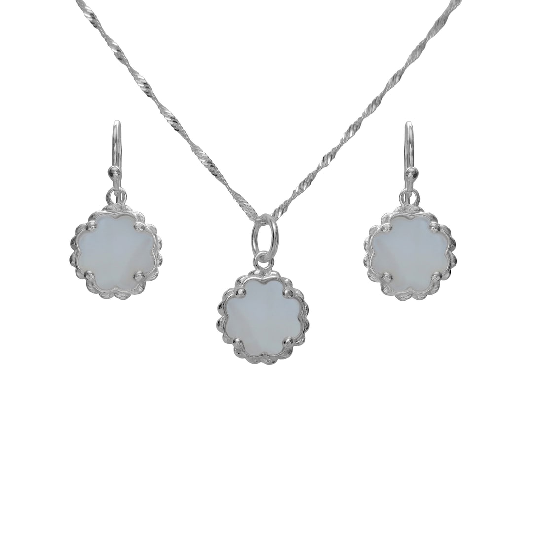 Sterling Silver Mother of Pearl Necklace and Earrings Set - Etsy