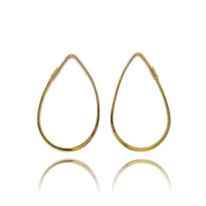 Gold Vermeil or .925 Sterling Silver Tear Drop Endless or Continuous Hoops, Light Weight, Comfortable Minimalist Hoops, Anti-Tarnish Treated