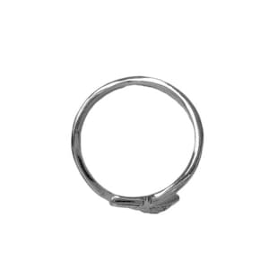 May include: A silver ring with a delicate leaf design. The ring is circular with a thin band and a small, detailed leaf accent. The ring is shown against a white background.