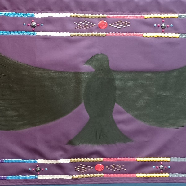 Native American Crow/Raven Medicine totem Painting, Wall Hanging, Meditation Banner Altar Cloth, Sacred symbol, four directions, Raven totem